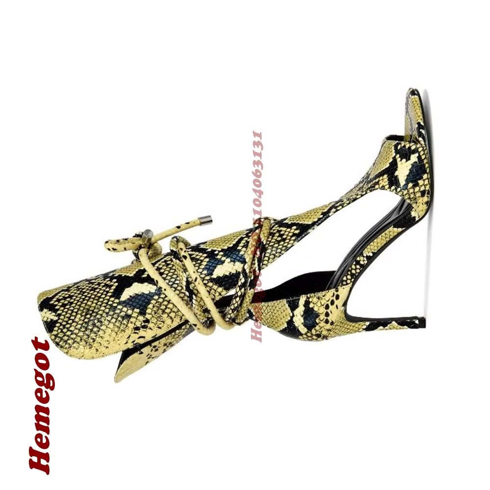 Women'S Shoes Yellow - Желтые ботильоны-гладиаторы с принтом под змеиную