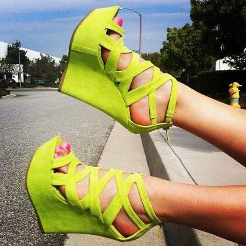 Women'S Shoes Yellow - Ярко-желтые замшевые босоножки на платформе с